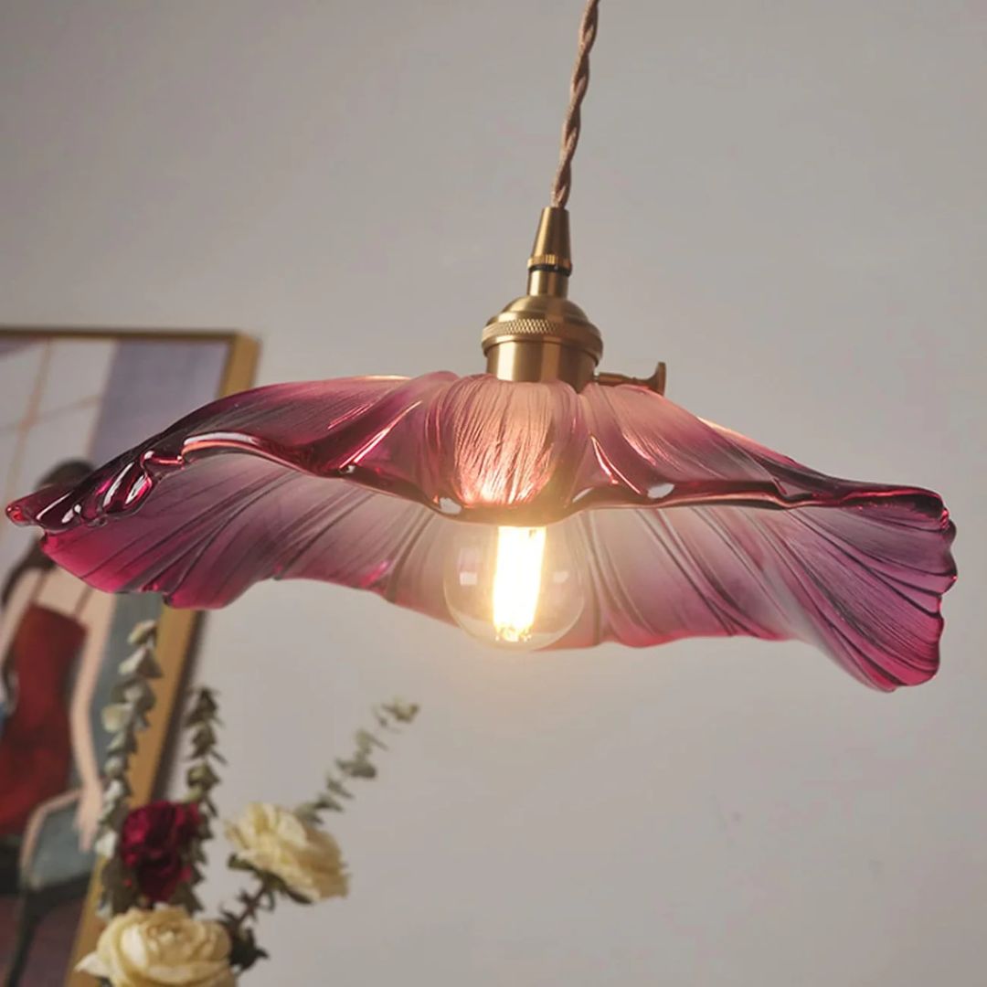 Cullivan Flower Hanglamp Glas Metaal Rood E27 Eettafel Verlichting Vintage Bloem Lamp Hal Sfeerverlichting | Restfield