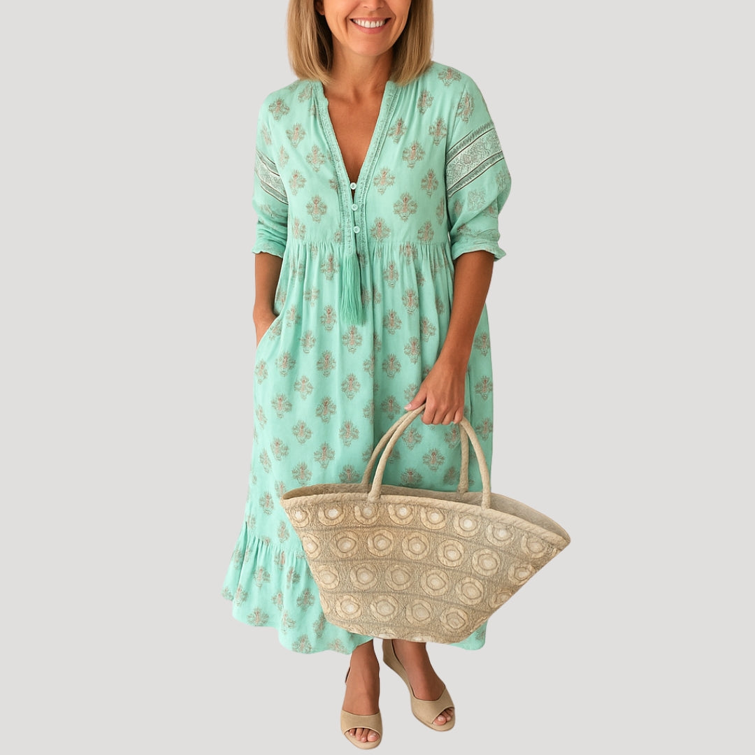 Boho-Midi-Kleid für Damen mit Taschen