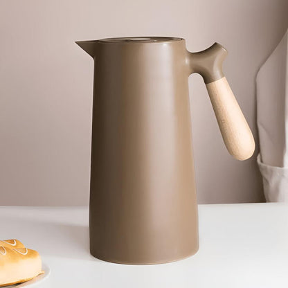 Geïsoleerde Karaf 1 Liter Houten Handvat Dubbelwandig Koffiekaraf Thermos Scandinavisch Design Groen Wit Zwart Rood Bruin | Restfield