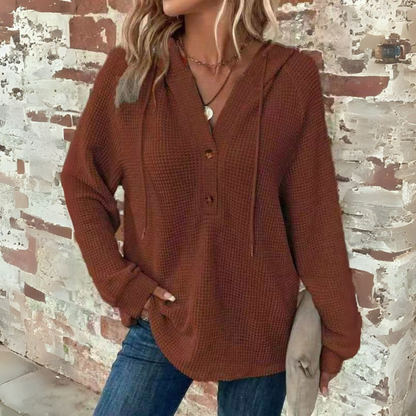 Sioni | Casual Long Sleeve V-Neck Hoodie Sweatshirt