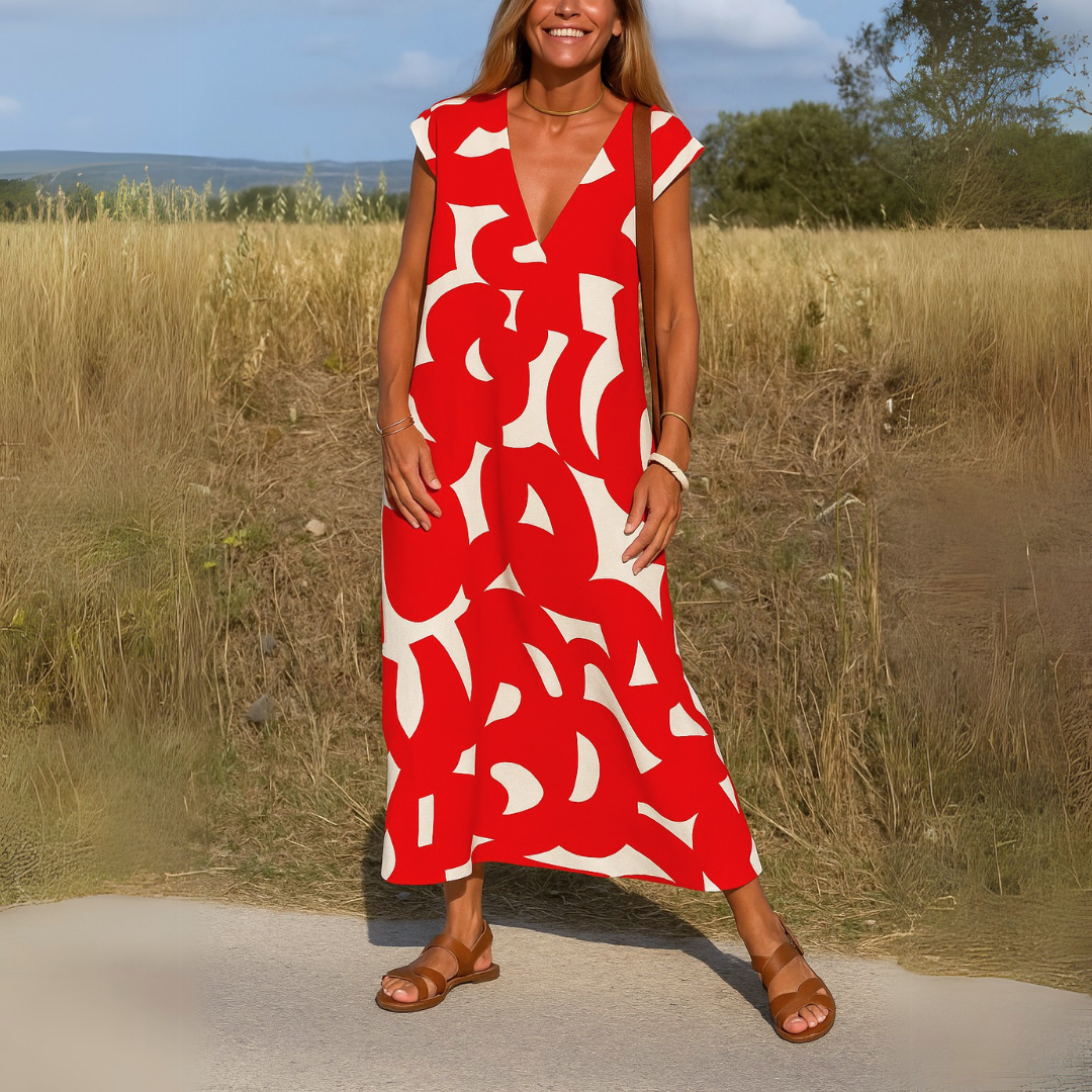 Saddyn | Luftiges Damen-Maxikleid mit Grafischem Muster