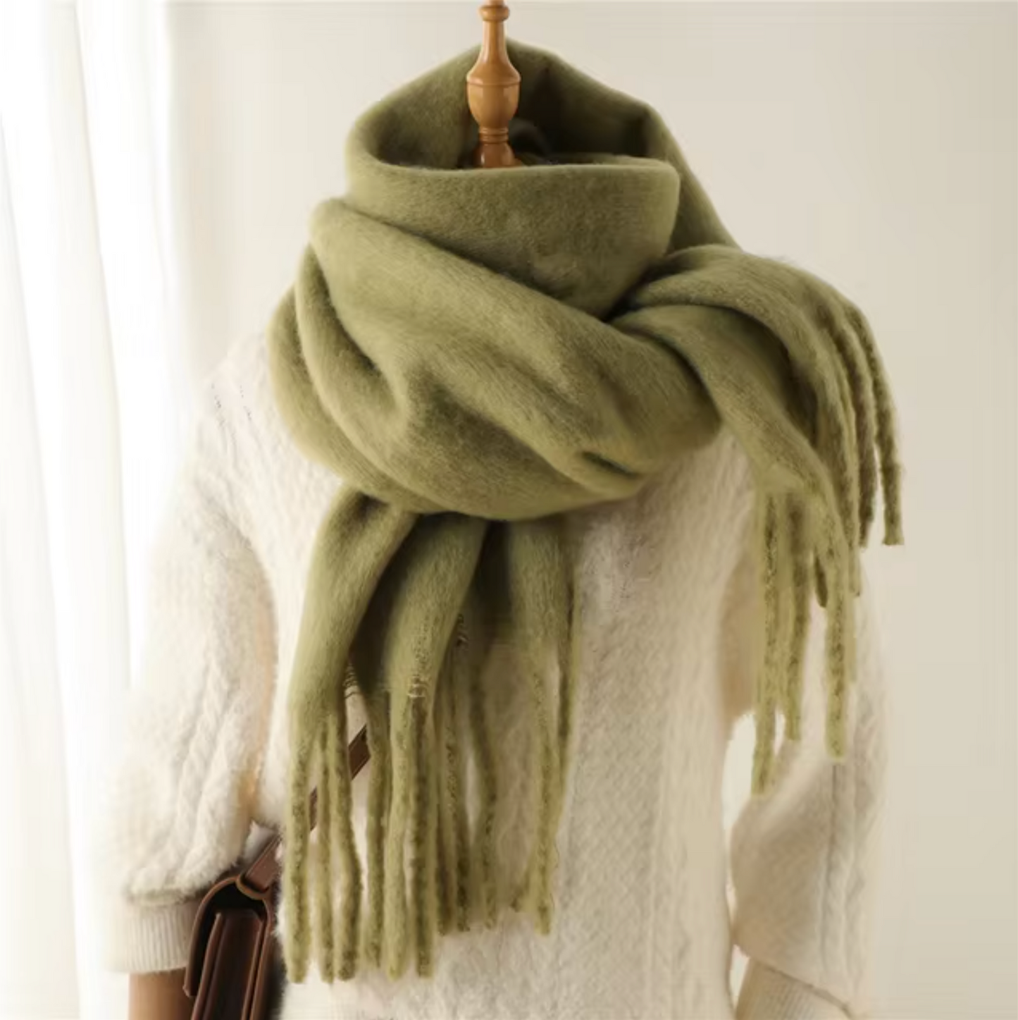 Women's Wool Mix Oversized Tassel Knit Scarf Heavyweight Chunky Wrap