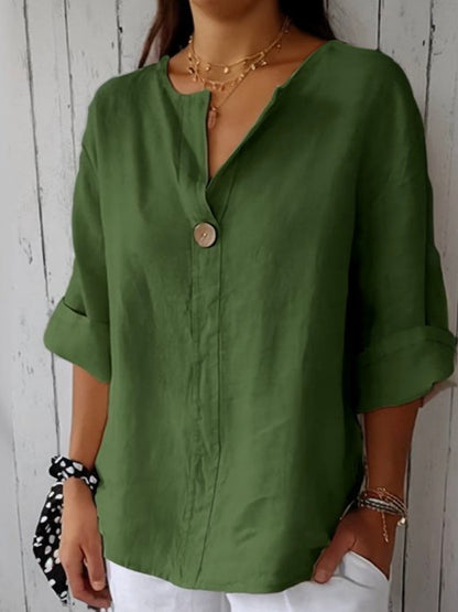 Elanra – V-neck Button Detail Summer Blouse for Women