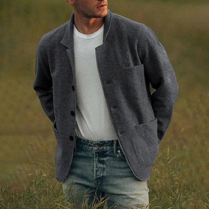 Men’s Wool Blend Cardigan Jacket – Lightweight Knitted Outerwear with Pockets
