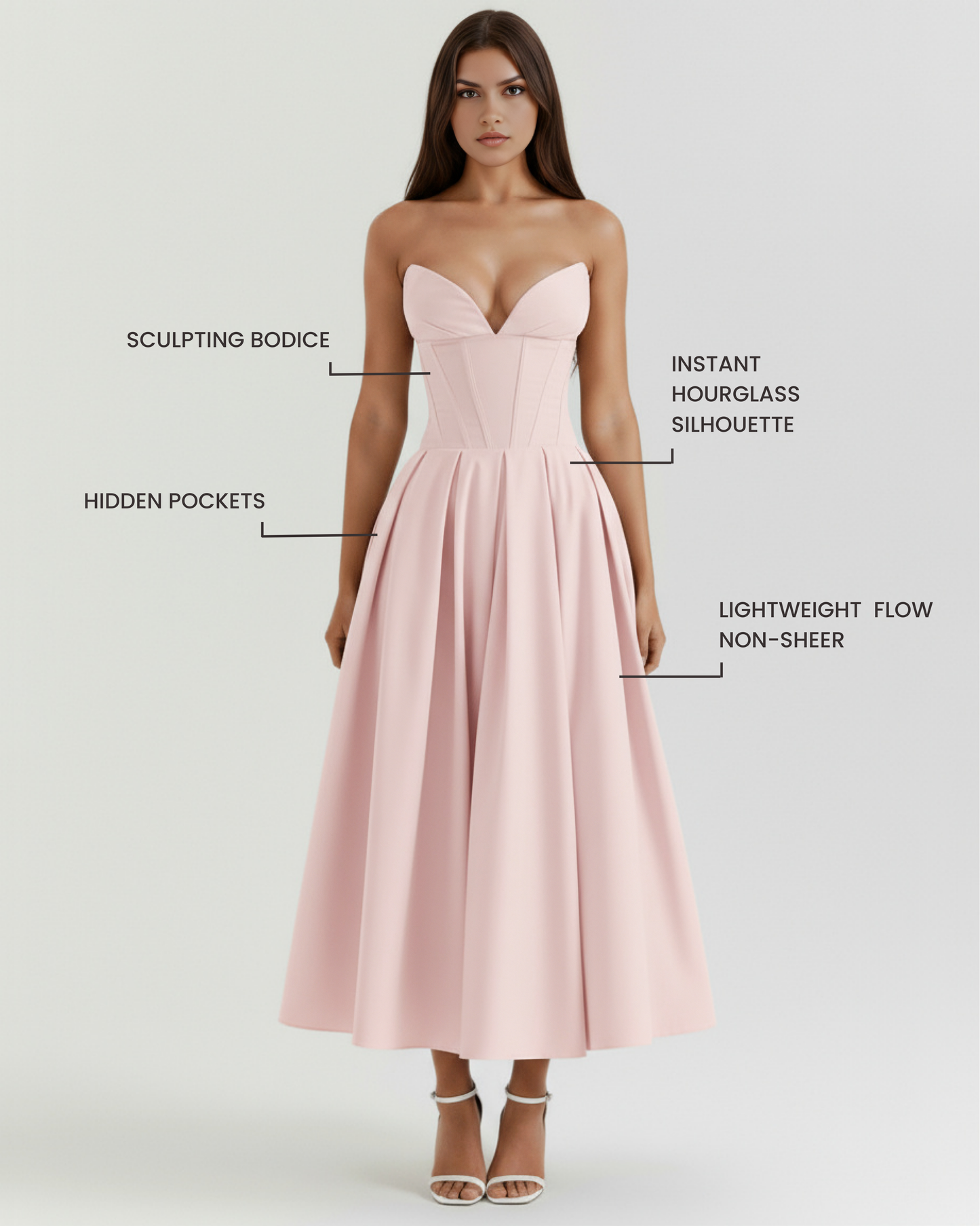 Amalfi™ – Elegant Midi Kjole Lyserød