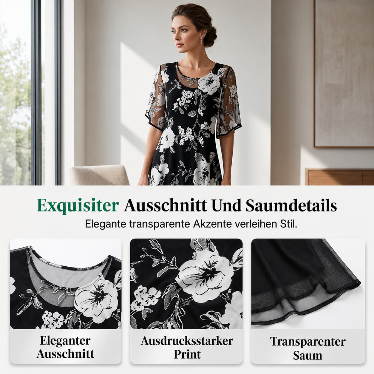Shanala | Elegantes Chiffonkleid mit floralem Print