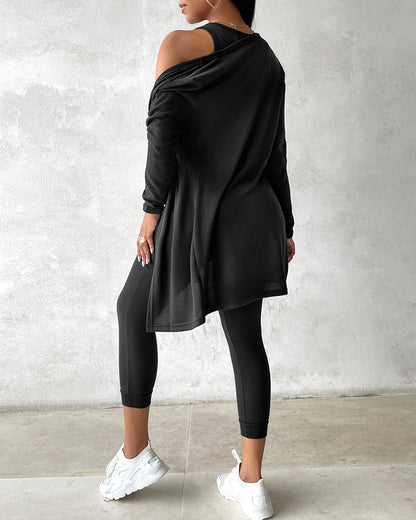 Women’s 3 Piece Lounge Set – Sleeveless Top, Open Front Cardigan & Relaxed Fit Pants