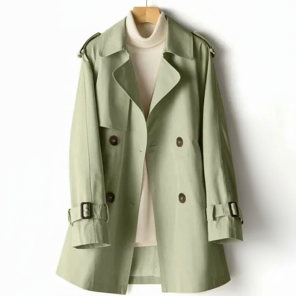 Medium Length Adjustable Waist Trench Coat for Women