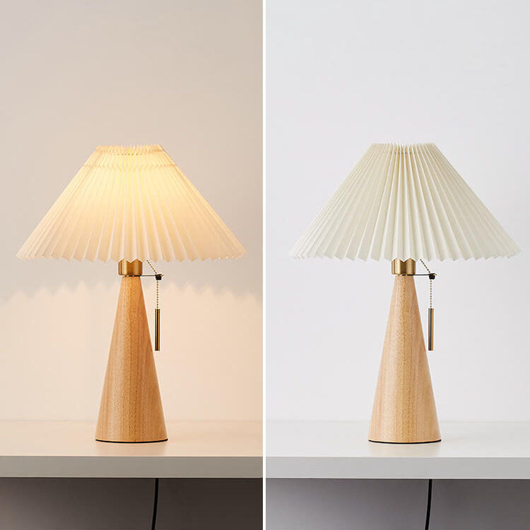 Eronix - Japanische Minimalistische Vintage Tischlampe mit Holz Stoff und LED