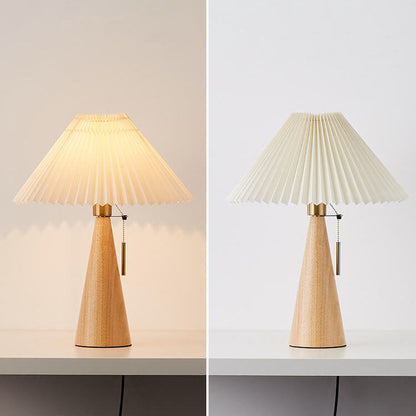 Eronix - Japanische Minimalistische Vintage Tischlampe mit Holz Stoff und LED