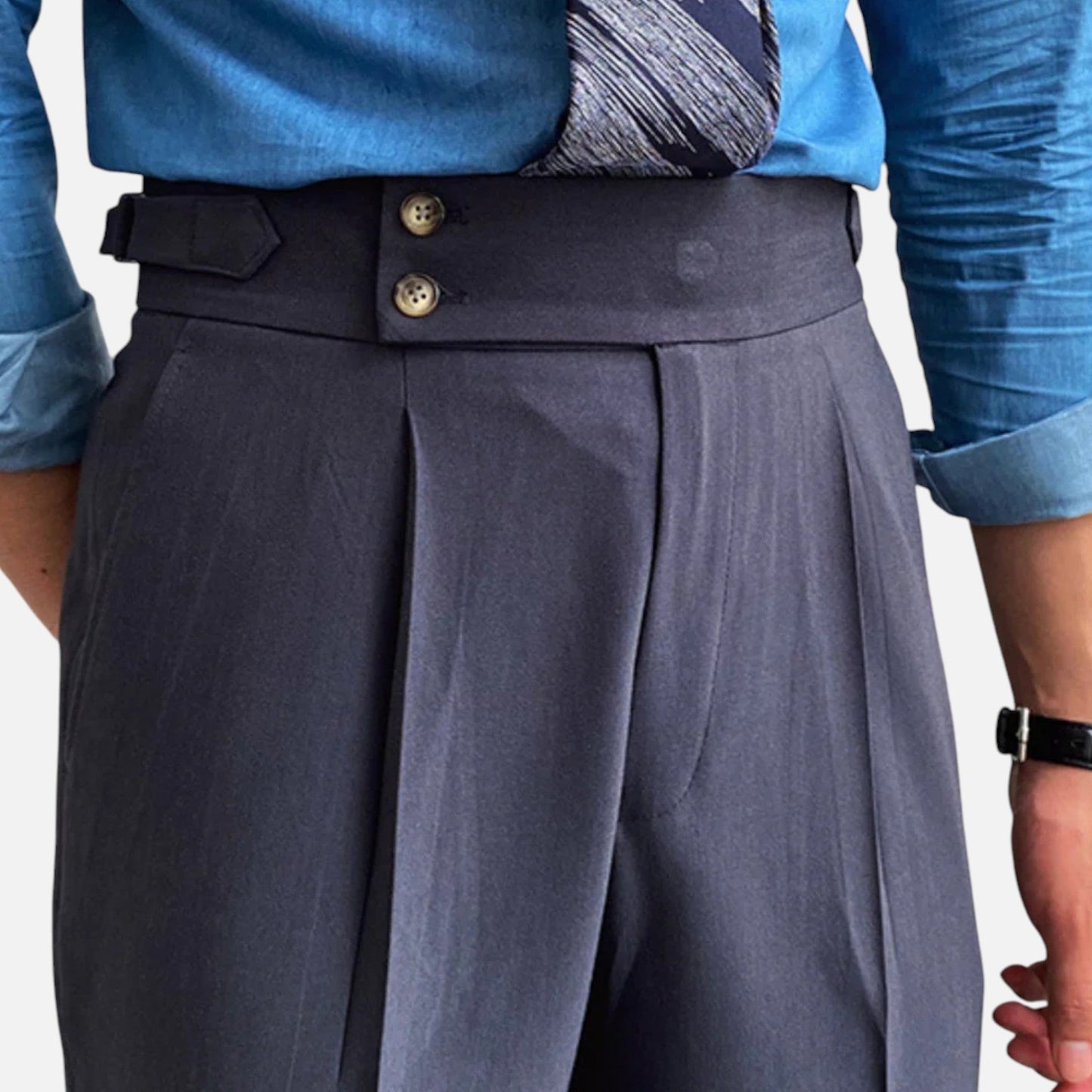 Pantalon drapé taille haute pour homme