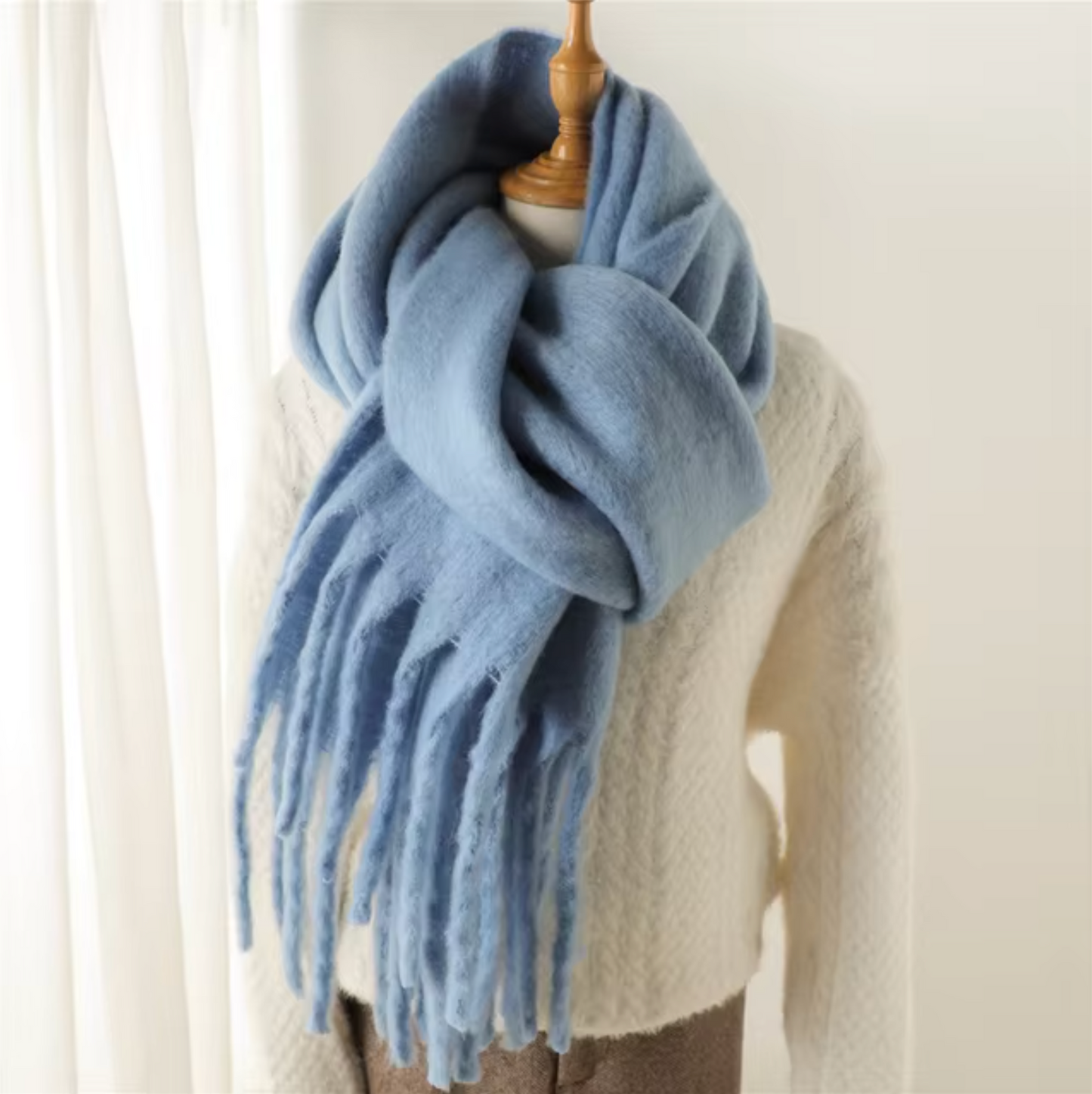Women's Wool Mix Oversized Tassel Knit Scarf Heavyweight Chunky Wrap