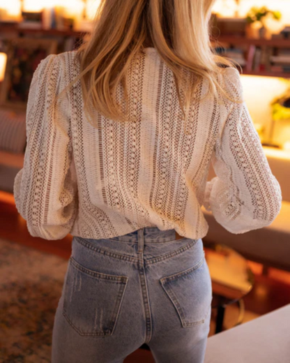 Chemisier Femme Chic en Crochet Boho à Manches Longues – Tissu Léger et Respirant pour Style Élégant