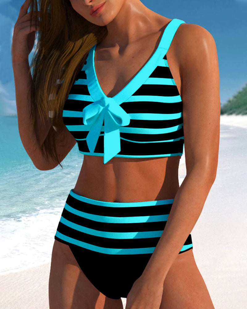 Romy - Bikini Rayé Taille Haute