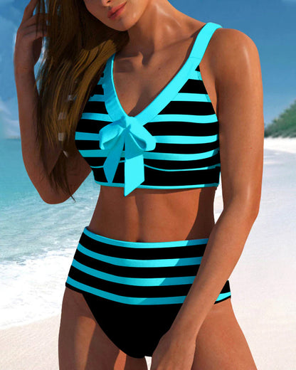 Romy - Bikini Rayé Taille Haute