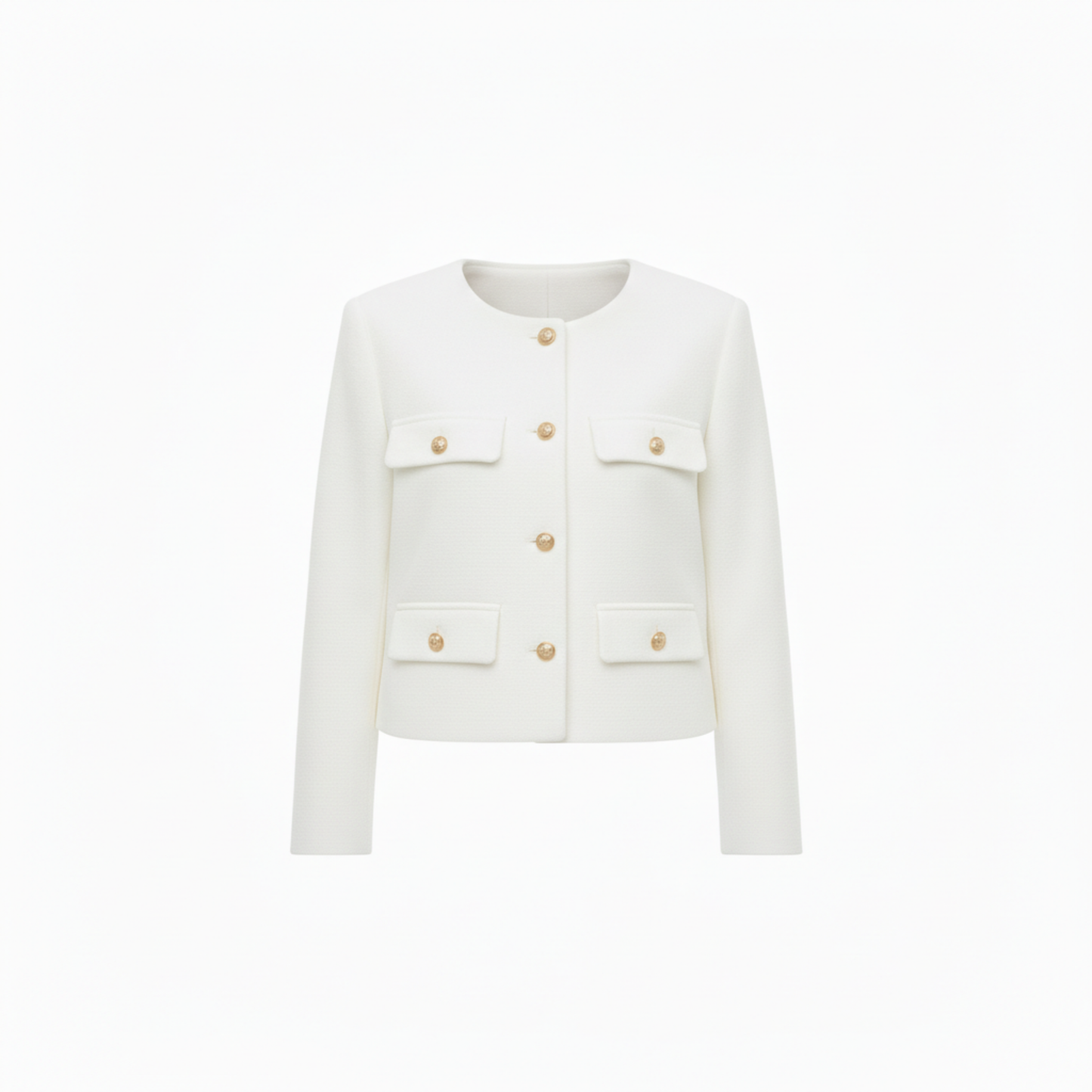 Veste en Polyester à Col Rond avec Boutons Dorés et Poches pour Femme