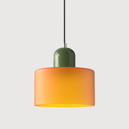 Tusa – Retro hänglampa med orange glaskupa & grön ovandel