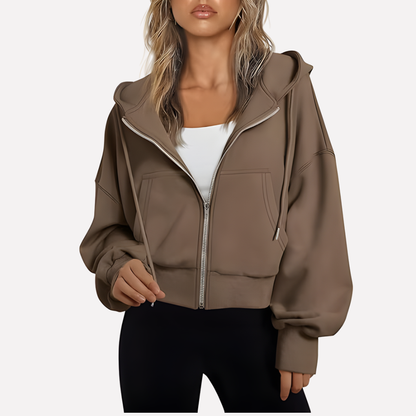 Women’s Zip Hoodie Relaxed Fit Cropped Drawstring Jacket