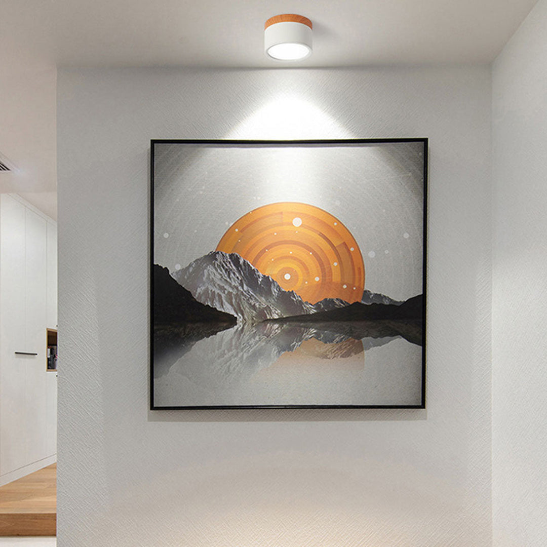 Wood And Metal Ceiling Lamp – Small Cylindrical Modern Accent Design
