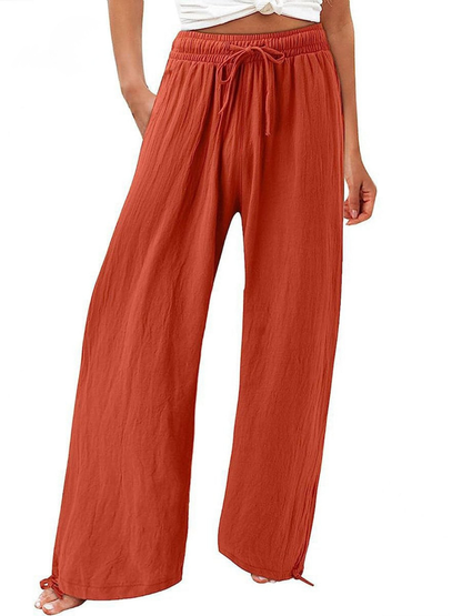 Women's Linen Wide Leg Trousers High Waisted Drawstring Pants