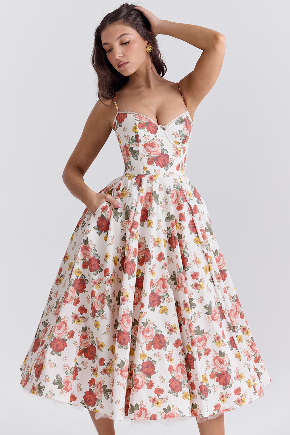 Women’s Satin Swing Midi Dress – Vintage Fit & Flare Elegance