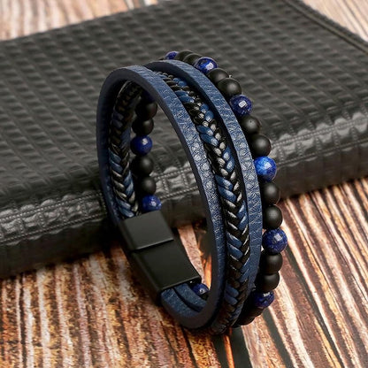 Men's Braided Wristband Accessory with Stone Embellishments