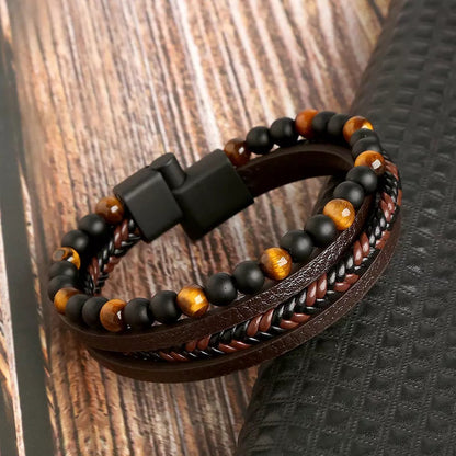 Men's Braided Wristband Accessory with Stone Embellishments