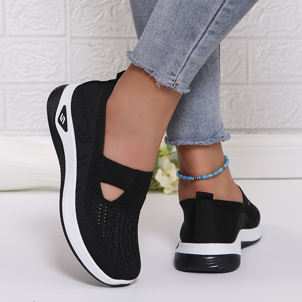 Buty damskie wsuwane sportowe | z siateczką i grubą podeszwą