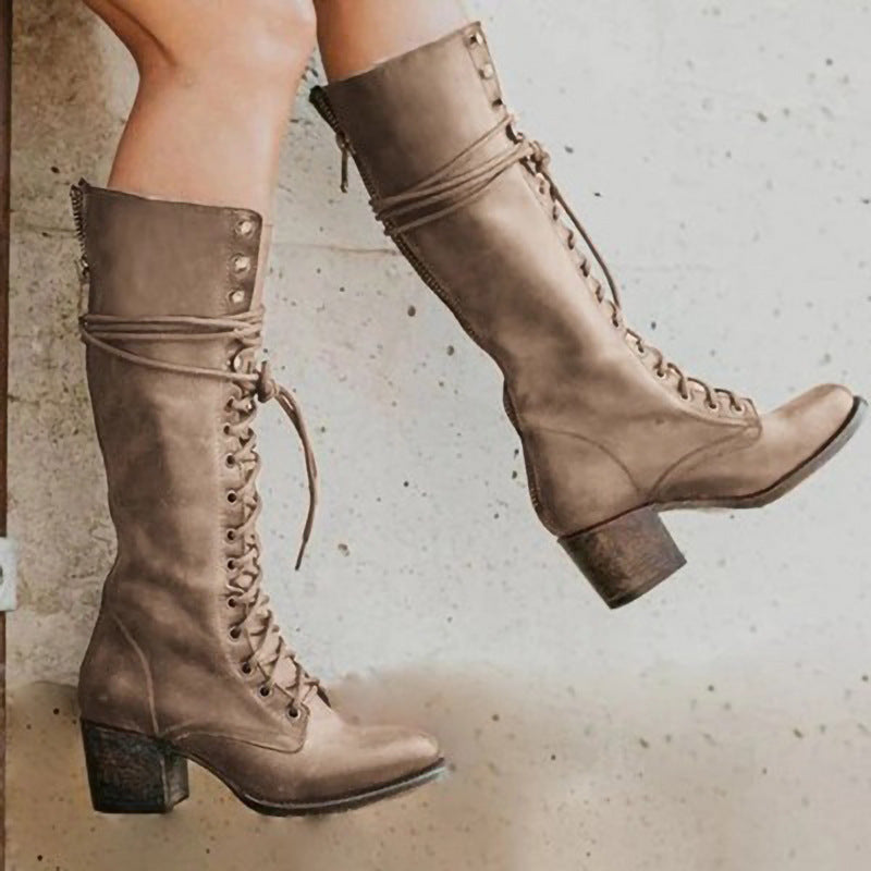 Amelia | Women Lace-Up Knee-High boots z Block obcas