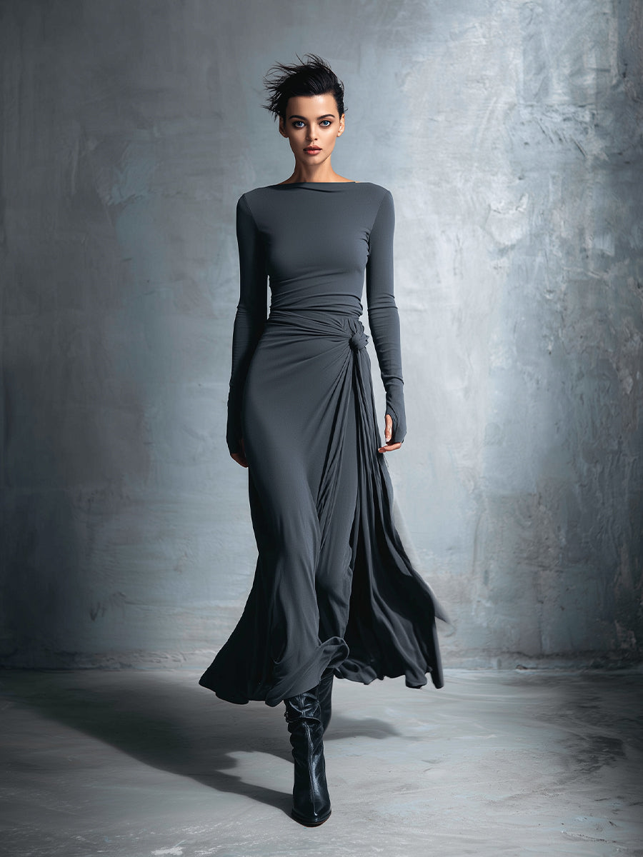 Elżbieta - Elegancka sukienka maxi drapowana