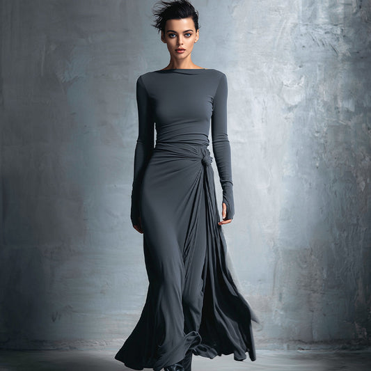 Damen-Maxikleid im Wickelstil, gestrickt, mit Knopf