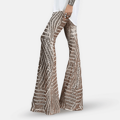 Pantaloni a zampa d'elefante a vita alta con paillettes da donna – Pantaloni glamour ed eleganti