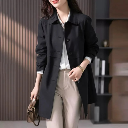 Trench elegante di media lunghezza da donna - Cappotto comodo con bottoni