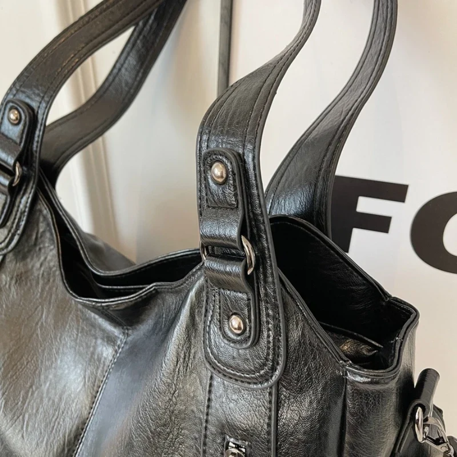 Leather Tote Bag Large Shoulder Handbag Zip Pocket Everyday Spring