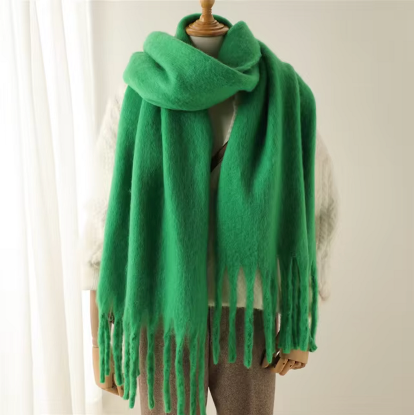 Women's Wool Mix Oversized Tassel Knit Scarf Heavyweight Chunky Wrap