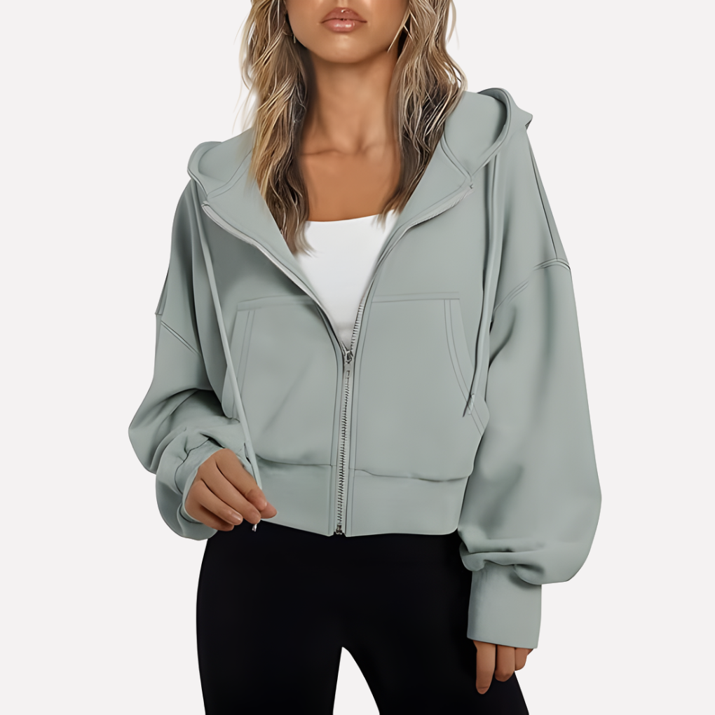 Women’s Zip Hoodie Relaxed Fit Cropped Drawstring Jacket