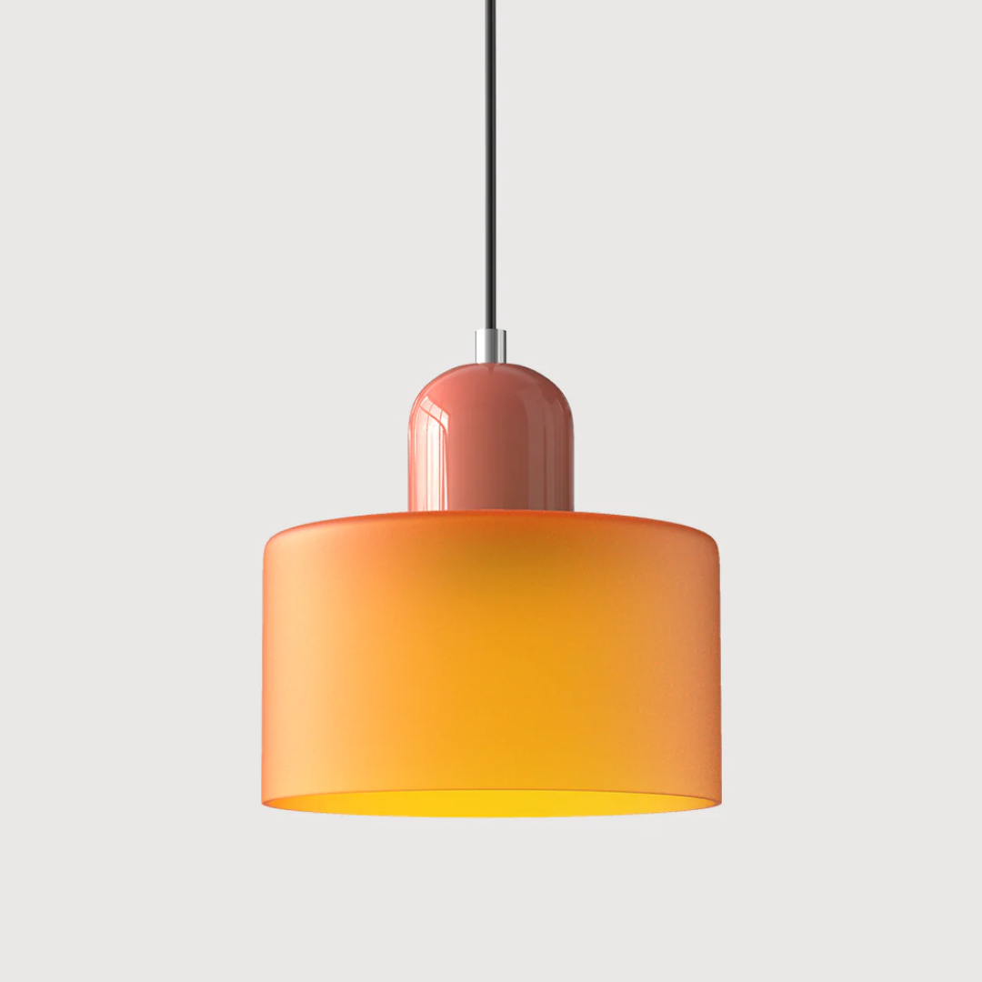 Tusa – Retro hänglampa med orange glaskupa & grön ovandel
