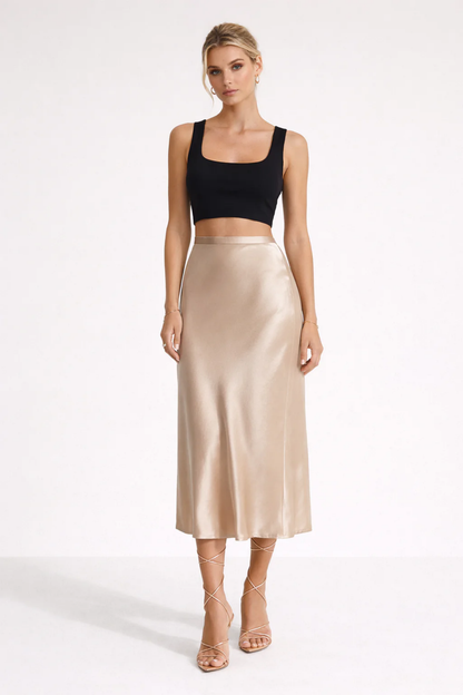 Jupe midi femme satinée coupe fluide