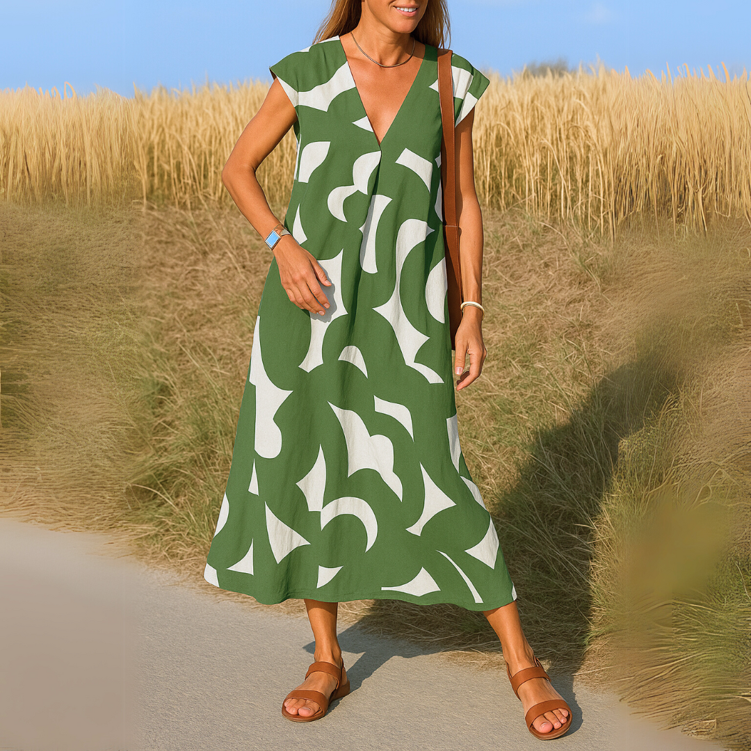 Saddyn | Luftiges Damen-Maxikleid mit Grafischem Muster