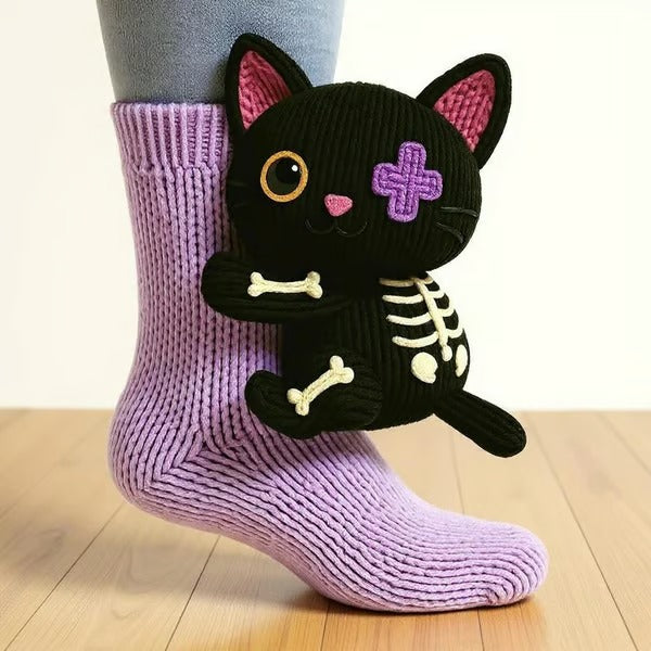 Women's Knit Stitched 3D Animal Hug Socks
