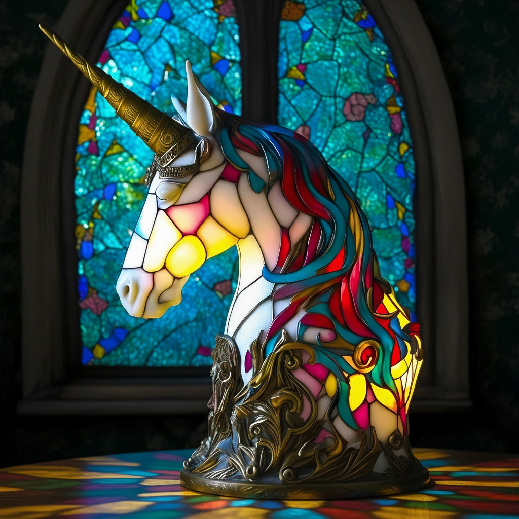 Jednorožec – Lampa ve vitrážích (jednorožec)