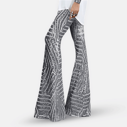 Pantalon évasé à sequins taille haute pour femme – Pantalon glamour et élégant