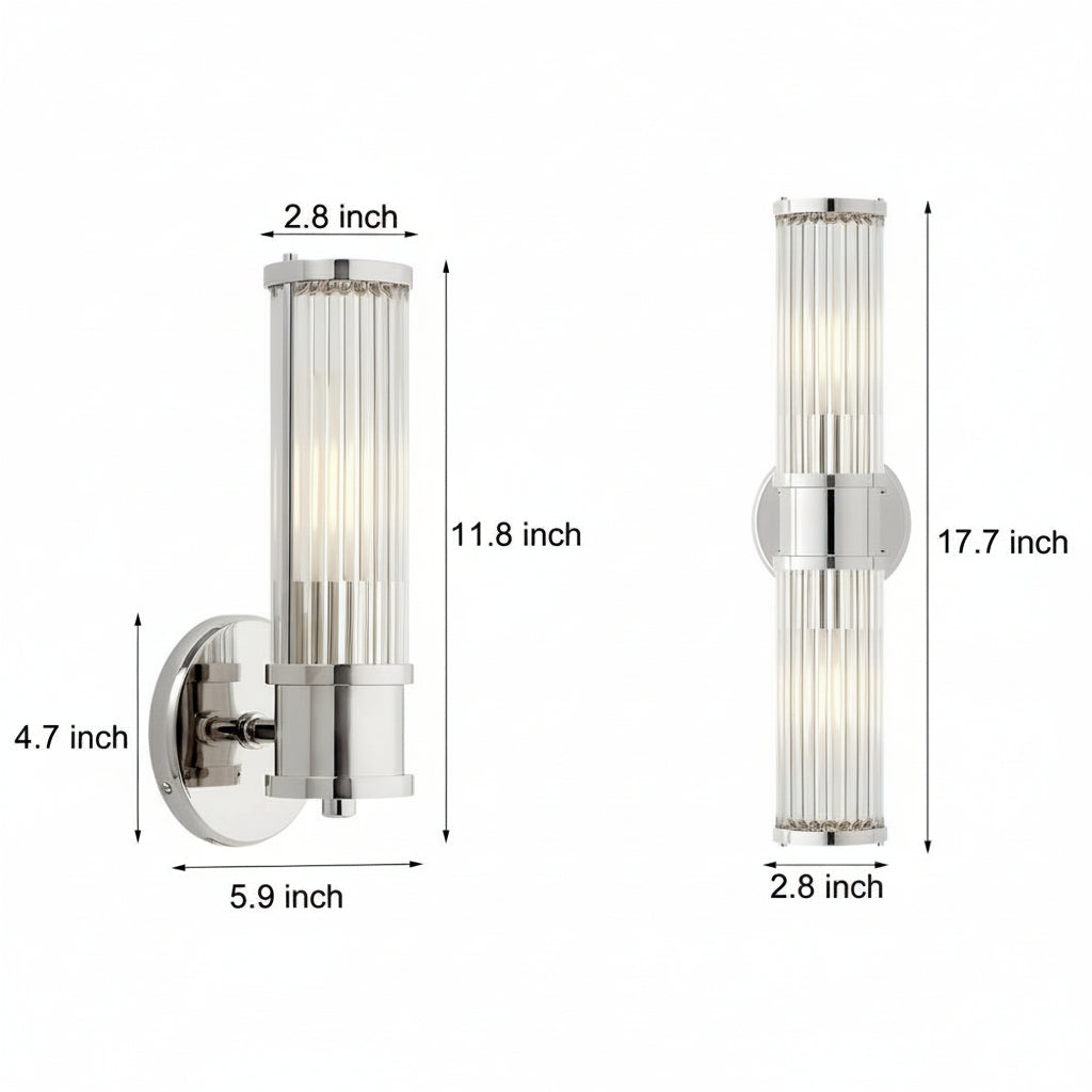 Freyza - Fluted Glass Wall Sconce | Cylinder Gold Chrome E14 30-45cm / 12-18in - Modern Vanity Light