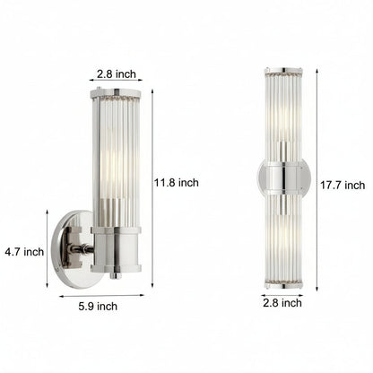 Freyza - Fluted Glass Wall Sconce | Cylinder Gold Chrome E14 30-45cm / 12-18in - Modern Vanity Light