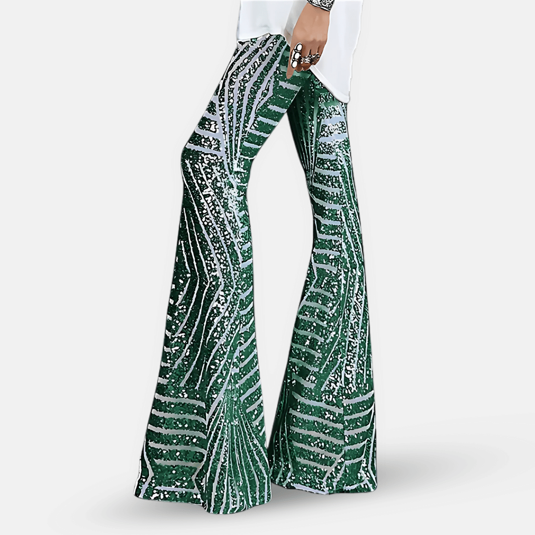 Pantaloni a zampa d'elefante a vita alta con paillettes da donna – Pantaloni glamour ed eleganti
