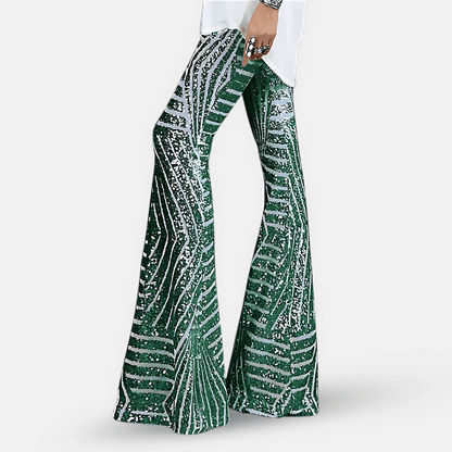 Pantalon évasé à sequins taille haute pour femme – Pantalon glamour et élégant