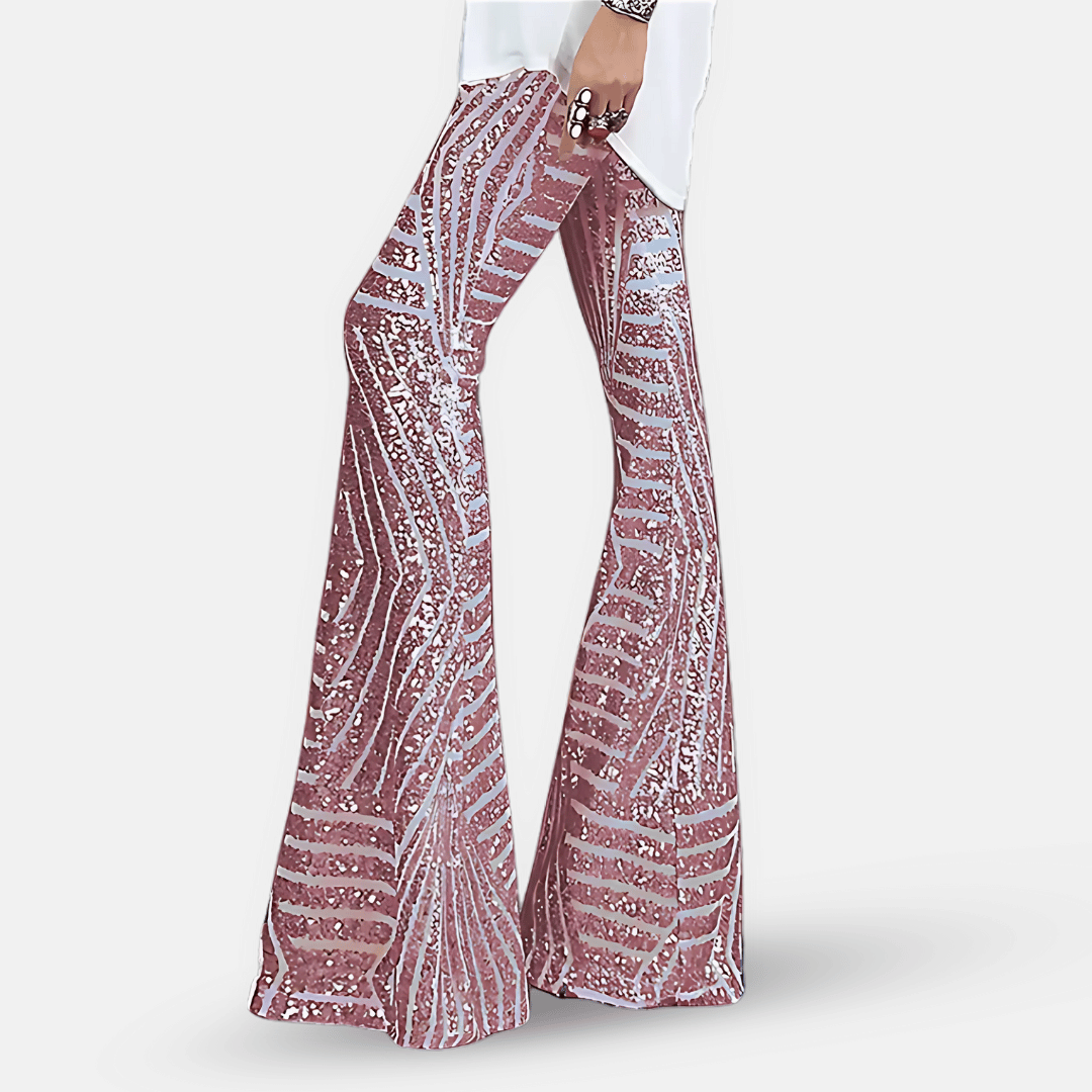 Pantaloni a zampa d'elefante a vita alta con paillettes da donna – Pantaloni glamour ed eleganti