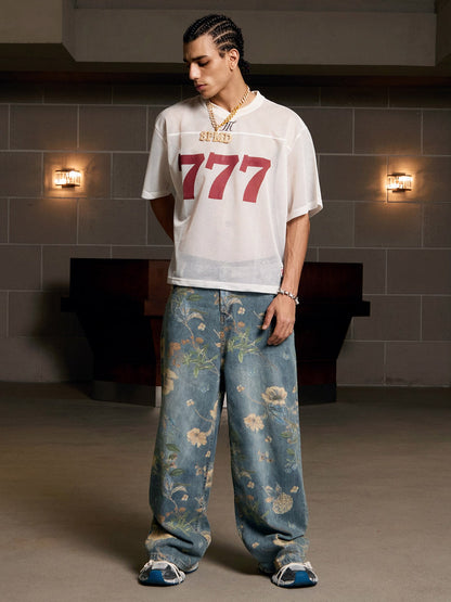 Floral Print Denim Carpenter Jeans