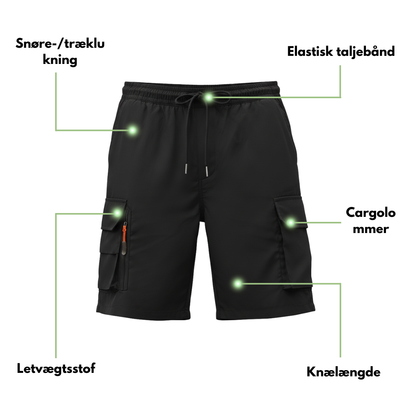 Herre cargoshorts – løs pasform – lynlåslommer