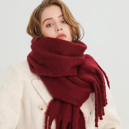 Women's Wool Mix Oversized Tassel Knit Scarf Heavyweight Chunky Wrap